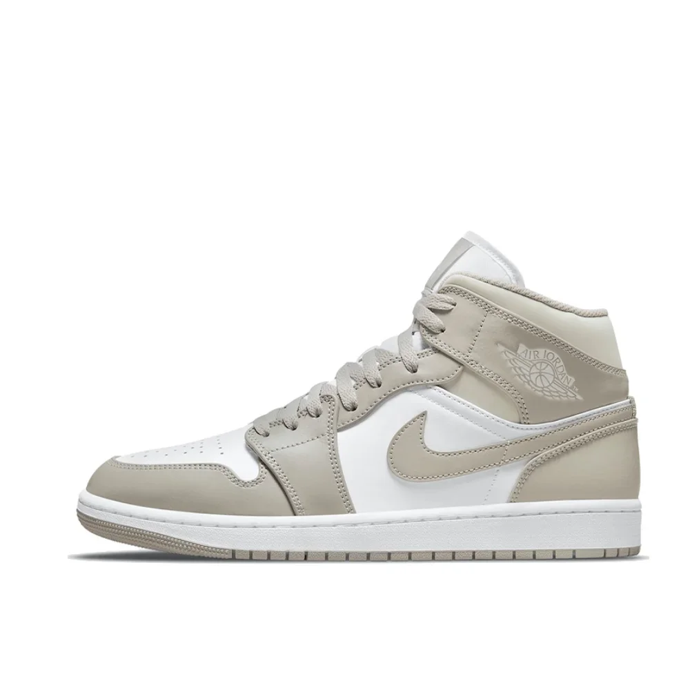 Nike Original Air Jordan 1 MID Classic  Sports Basketball Shoes Comfortable Wear-resistant Anti-skid Beige