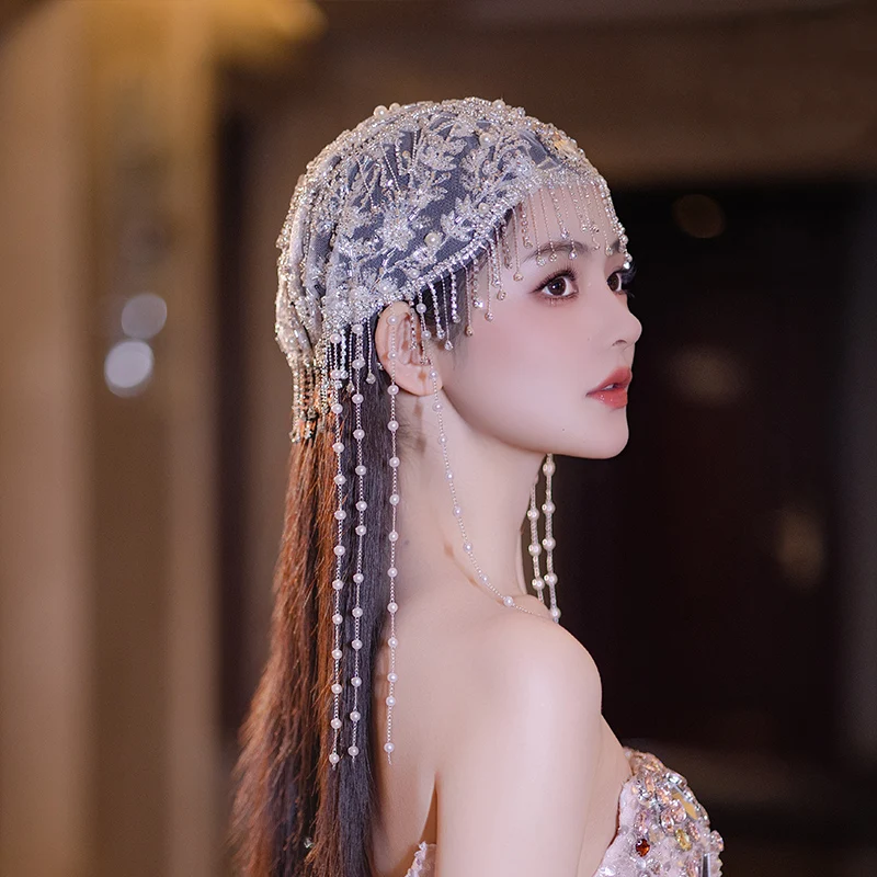 Acessórios de cabelo de noiva 2025 novo artesanal frisado strass fio de seda moda chapéu acessórios para o cabelo medusa franjas chapéu cabeça