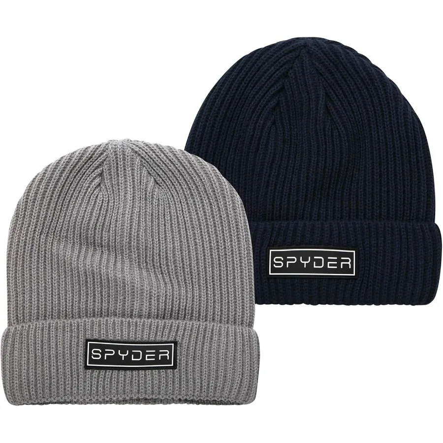 

Вязаная мужская шапка Spyder — 1 упаковка/2 упаковки, уютная вязаная шапка в рубчик для мужчин — теплая зимняя шапка с черепом и нашивкой с вышитым логотипом