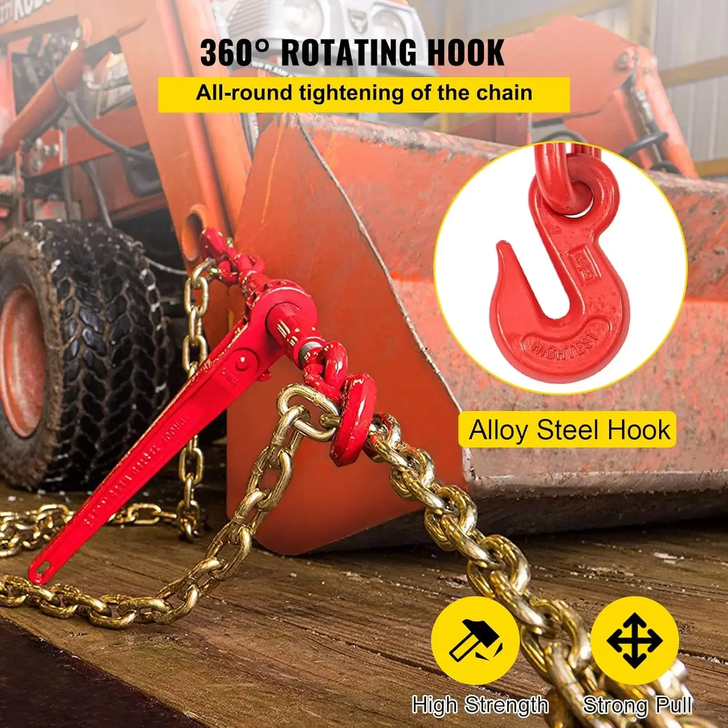 Chain Load Binder, 5/16" Tie Down Kit w/ 7100LBS Working Load Capacity and Two Grab Hooks, Transport Load Package