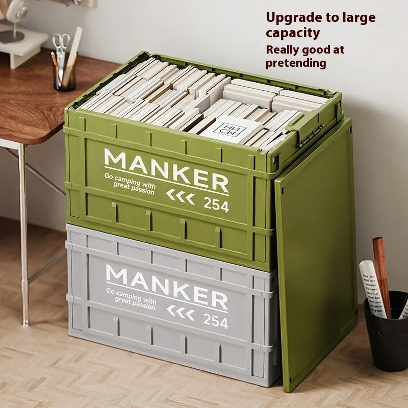 

Book Box Storage Cabinet Foldable with Wheels Large Capacity Book Stationery Storage Box Outdoor Camping Car Storage Box