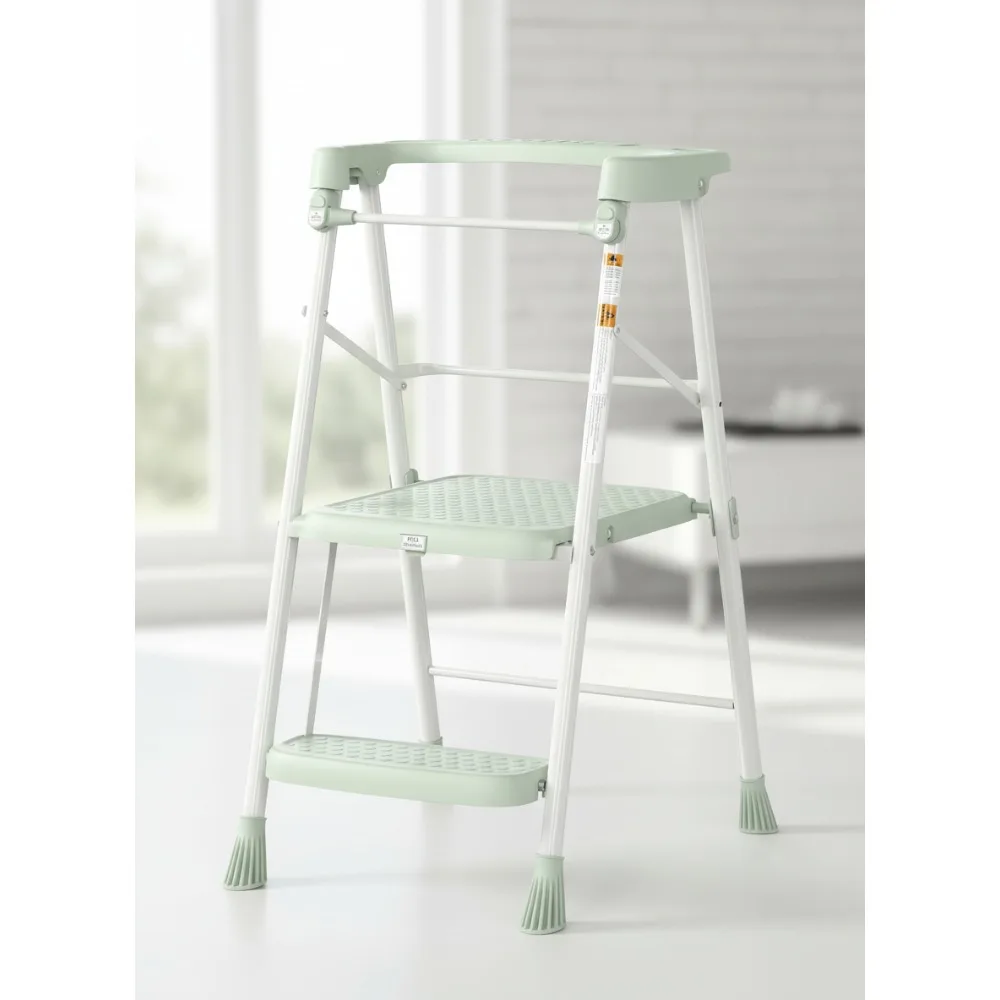 

Kids Step Stool 2-Step Foldable Toddler Tower with Safety Rail, Non-Slip Kitchen Helper Learning Stool for Children