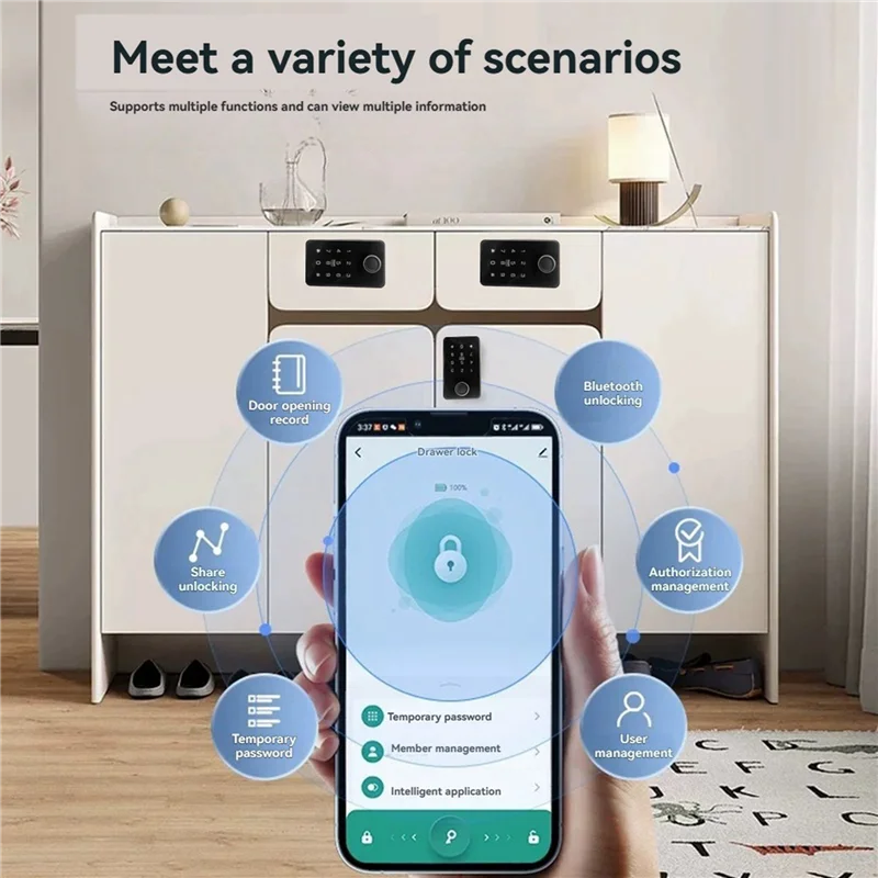 BNVN-Tuya Smart Card Lock Drawer Cabinet Biometric Fingerprint Lock Home Keyless Electronic Lock APP Unlock Locker
