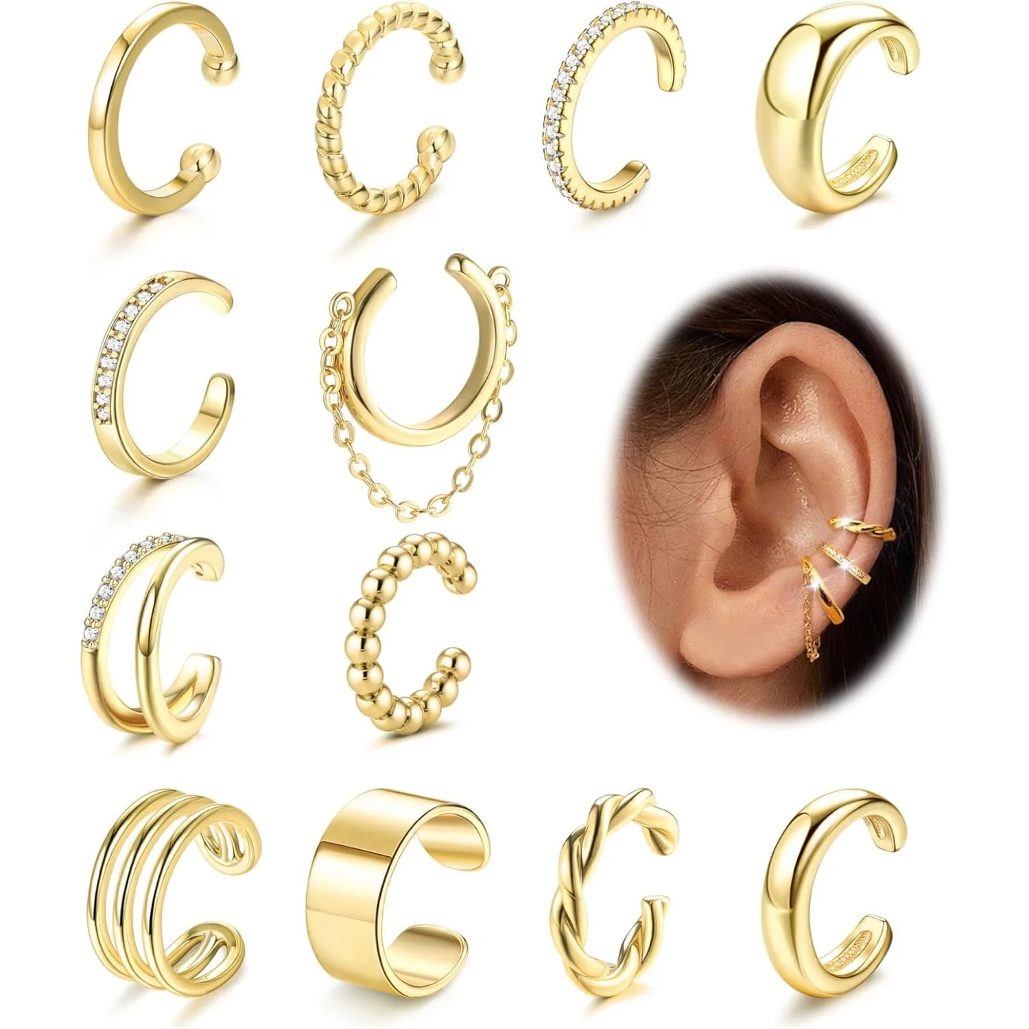 Drperfect Ohrklemmen für Frauen Ohne Piercing 14K Vergoldet Verstellbare Knorpel-Ohrringe Ohne Piercing Ohrklemme Clip Fake-Ohrringe