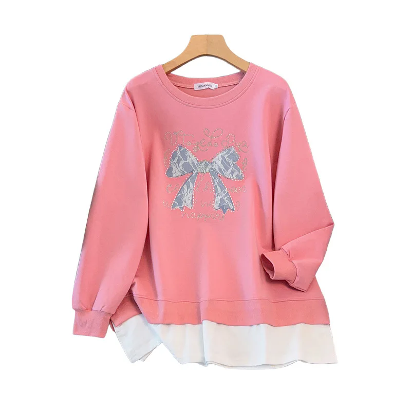 175Kg grande taille femmes buste 170 automne col rond ample à manches longues Patchwork imprimé sweat 4XL 5XL 6XL 7XL 8XL 9XL