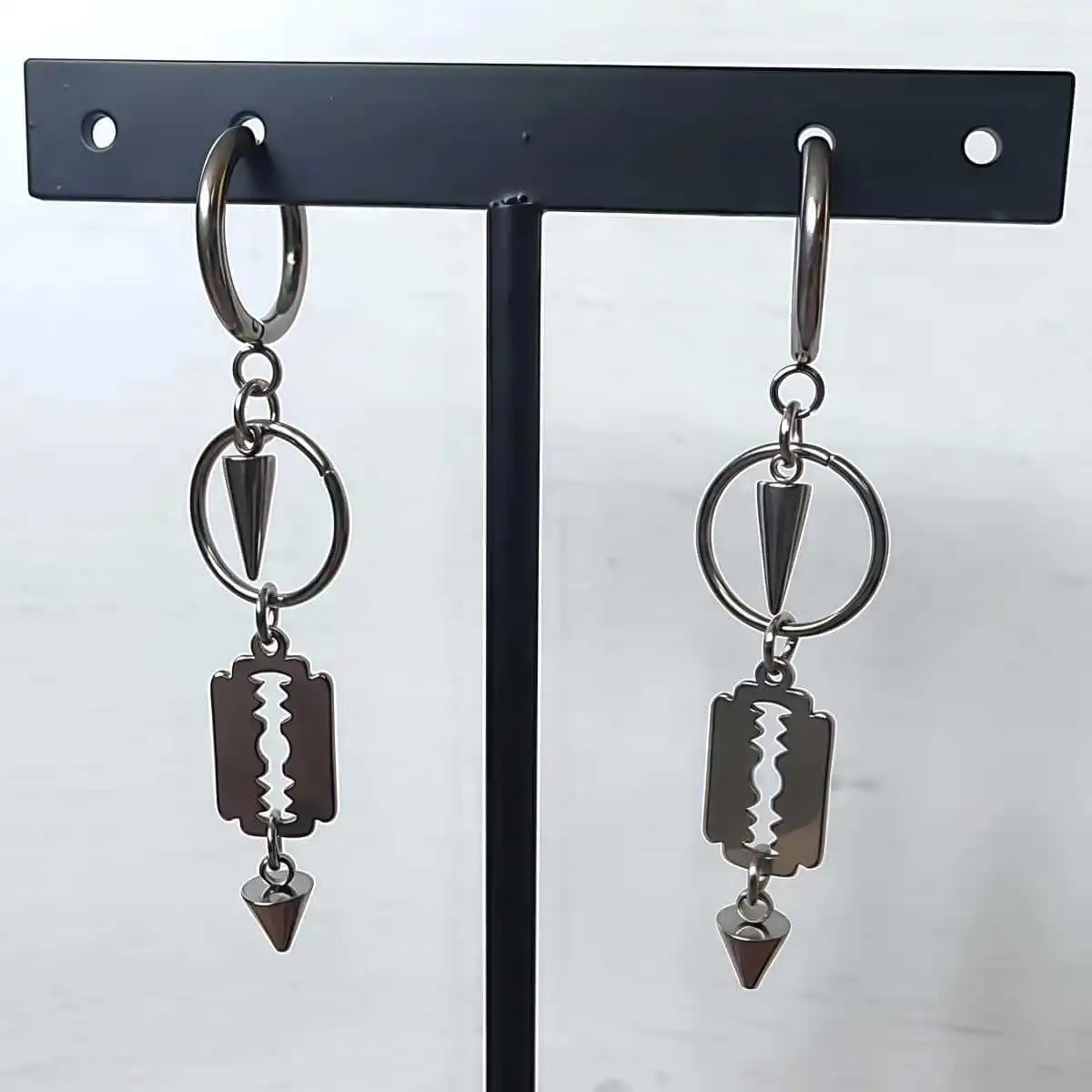 Razor Blade Earrings with Spikes, Goth Earrings, Huggie Earrings, Emo Alternative Special Jewelry Y2k Jewelry Witch