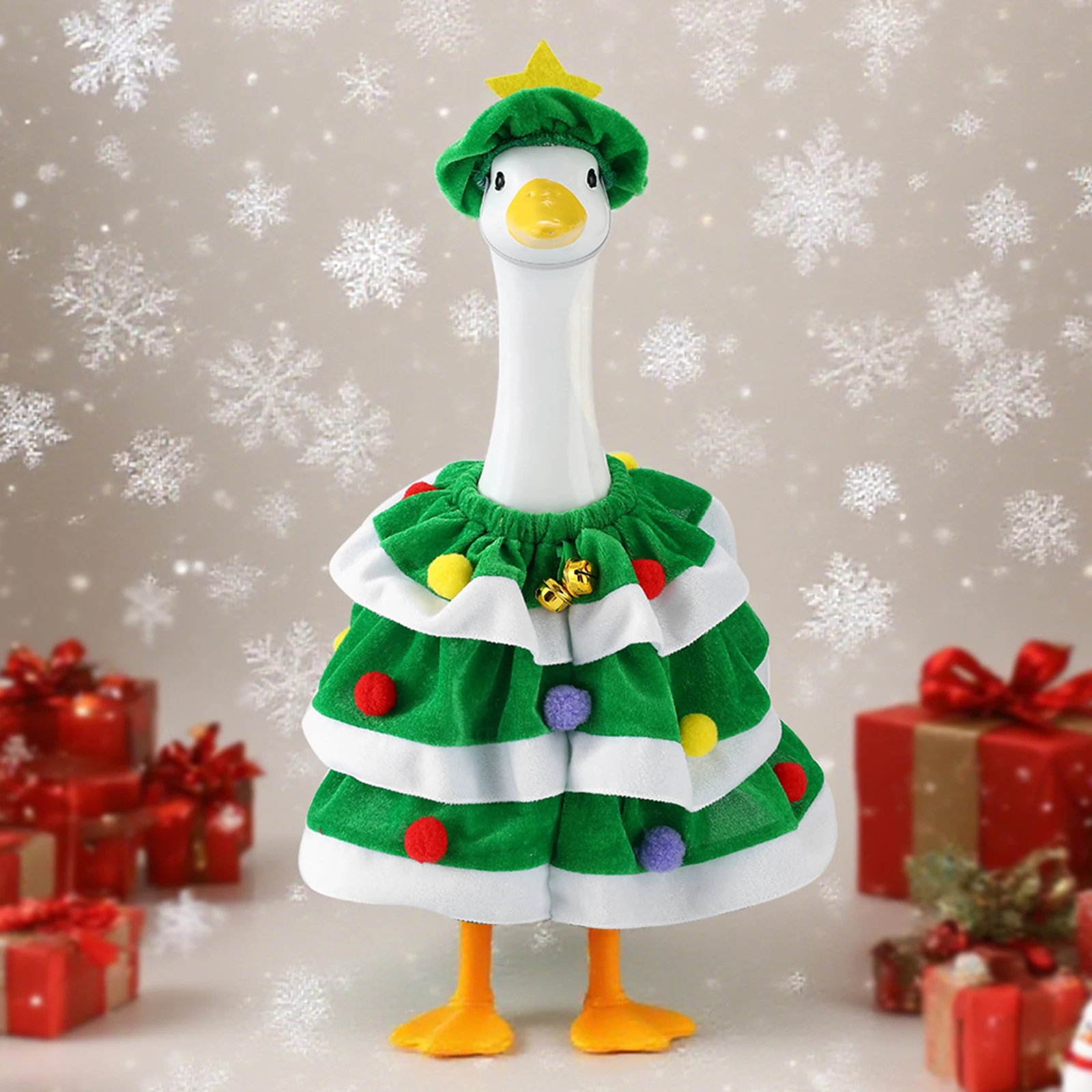 Porch Goose Outfit Cute Christmas Tree Costume with Star Hat for Lawn Goose Statue Patio Decoration