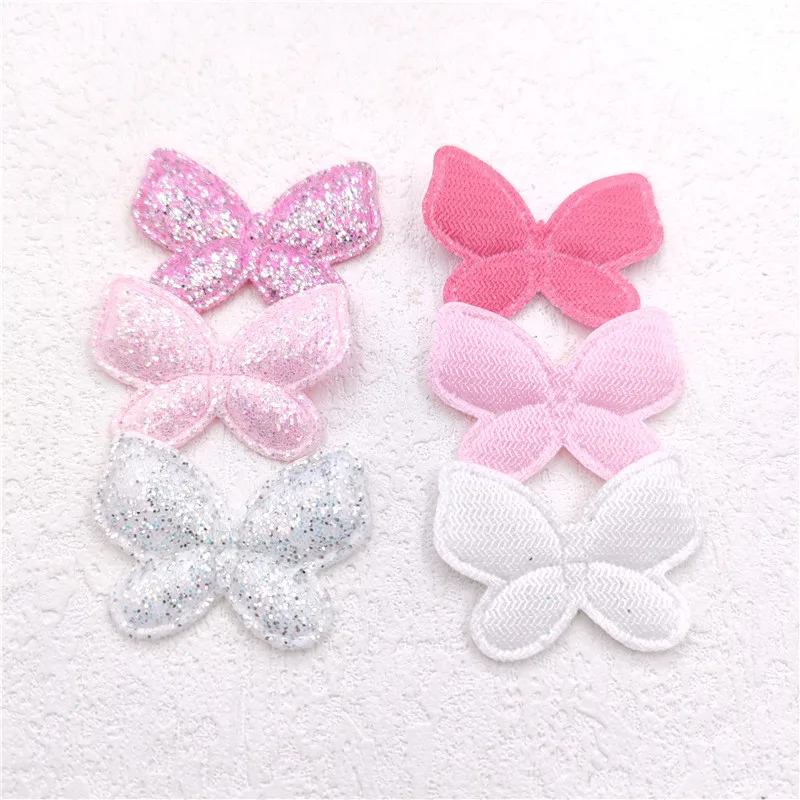 100Pcs/Lot 3*2.5CM Shiny Fabric Butterfly Padded Appliques For DIY Handmade Children Headwear Garment Accessories Patches