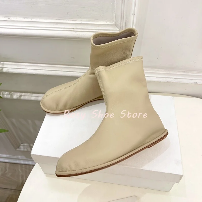 Concise Round Head Soft Flat Ankle Boots Autumn Winter Versatile Slip On Slim Elastic Short Boots Fashion Elegant Women's Boots