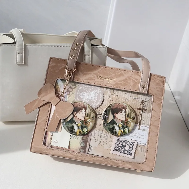 JIAERDI Sweet Cute Bow Handbag Women Letter Square Large Capacity Shoulder Bags Ladies Anime Everyday Transparent Ita Bag 2025