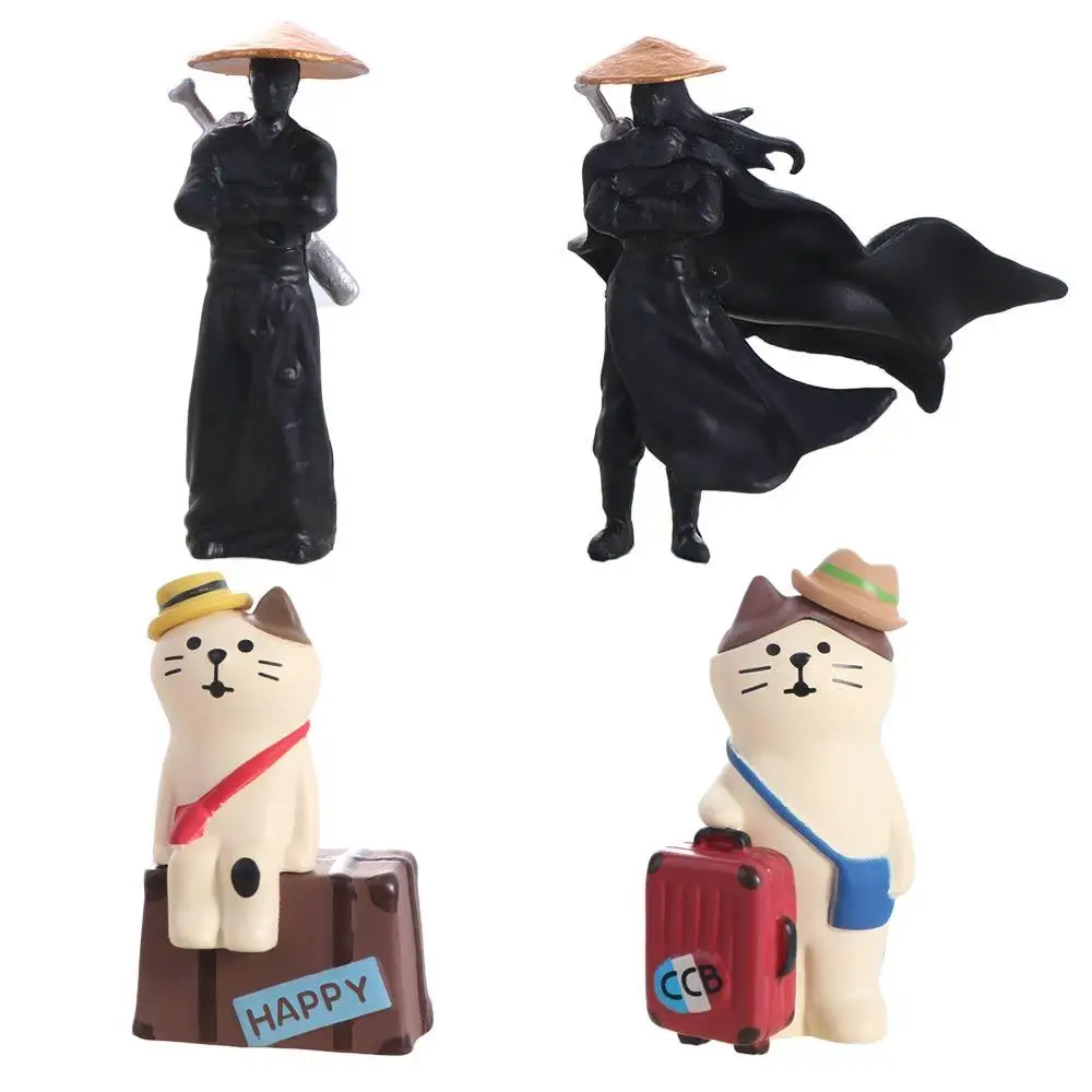 

Cool Kung Fu Mini Chinese Swordsman Figure Creative Cute Garden Miniatures Waterproof Exquisite Cat Sculptures Sand Table Layout