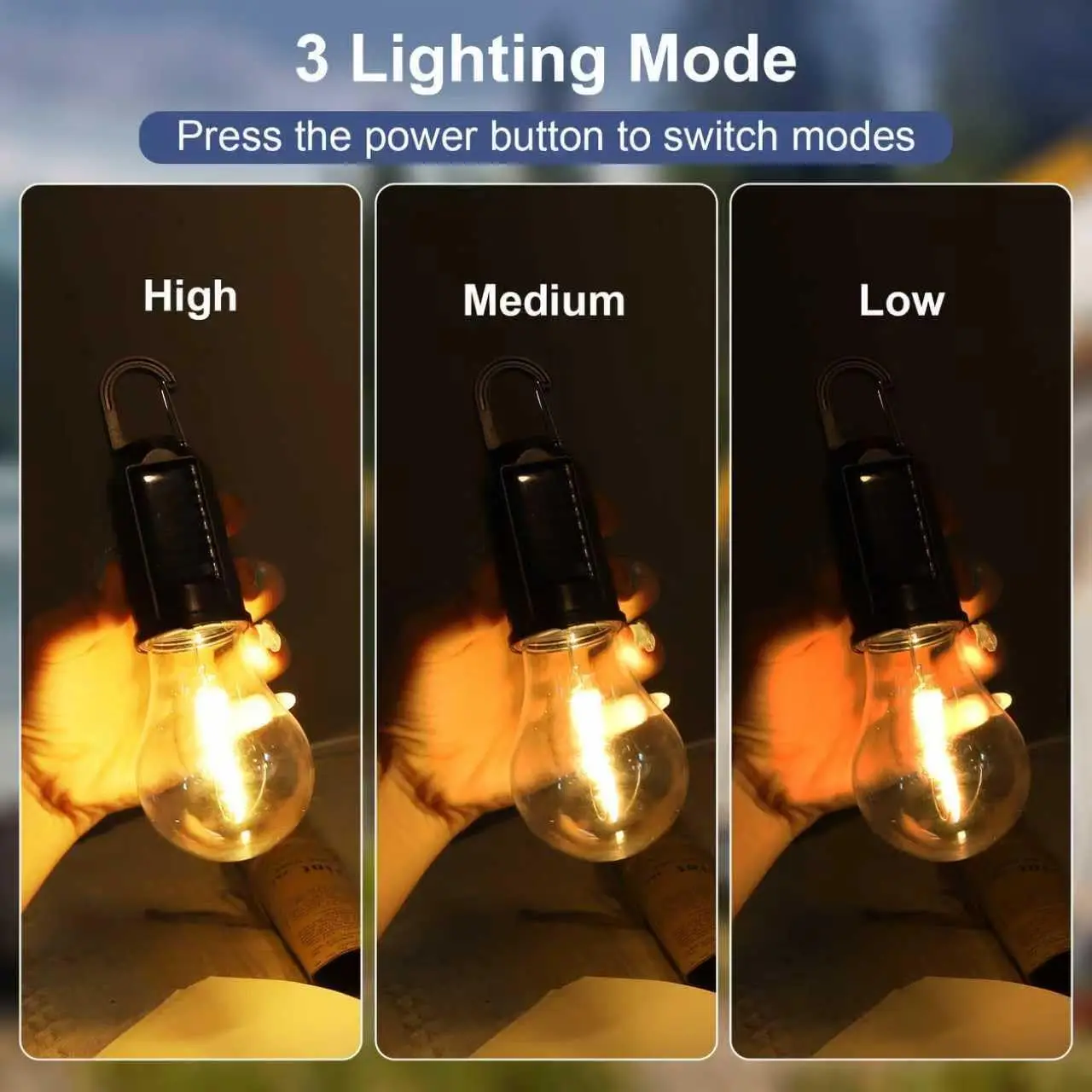 Solar LED Camping Lights Type-C Rechargeable Hanging Tent Light 3 Light Modes Outdoor Camping Lamp Portable Ambient Light Bulbs view 3