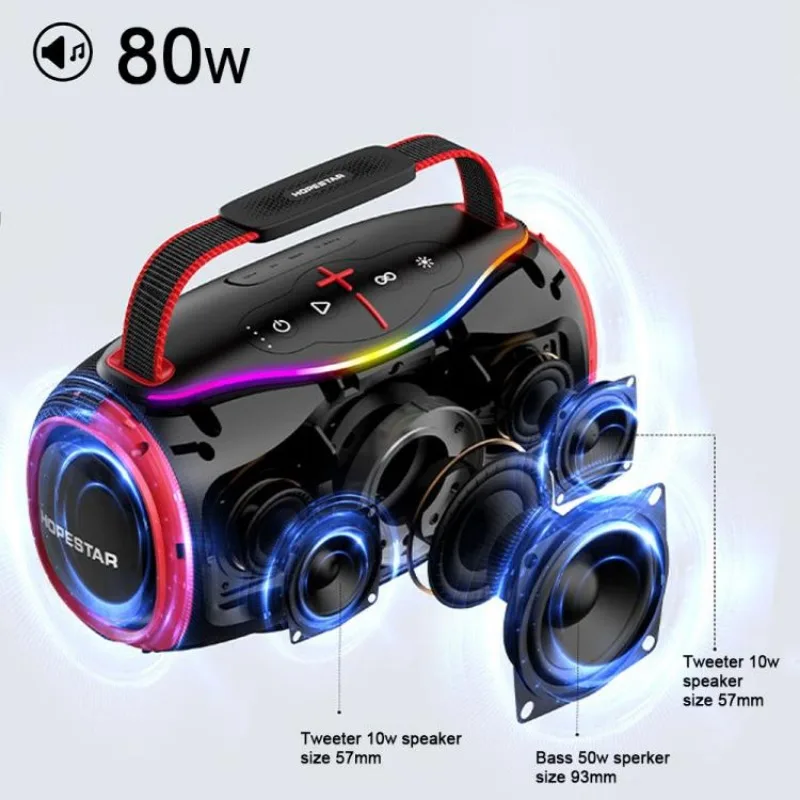 مكبر صوت احترافي للحفلات الخارجية مضخم صوت ستيريو لاسلكي H80 عالي الجودة محمول سوبر باس Boombox مع مدخل بطاقة TF AUX