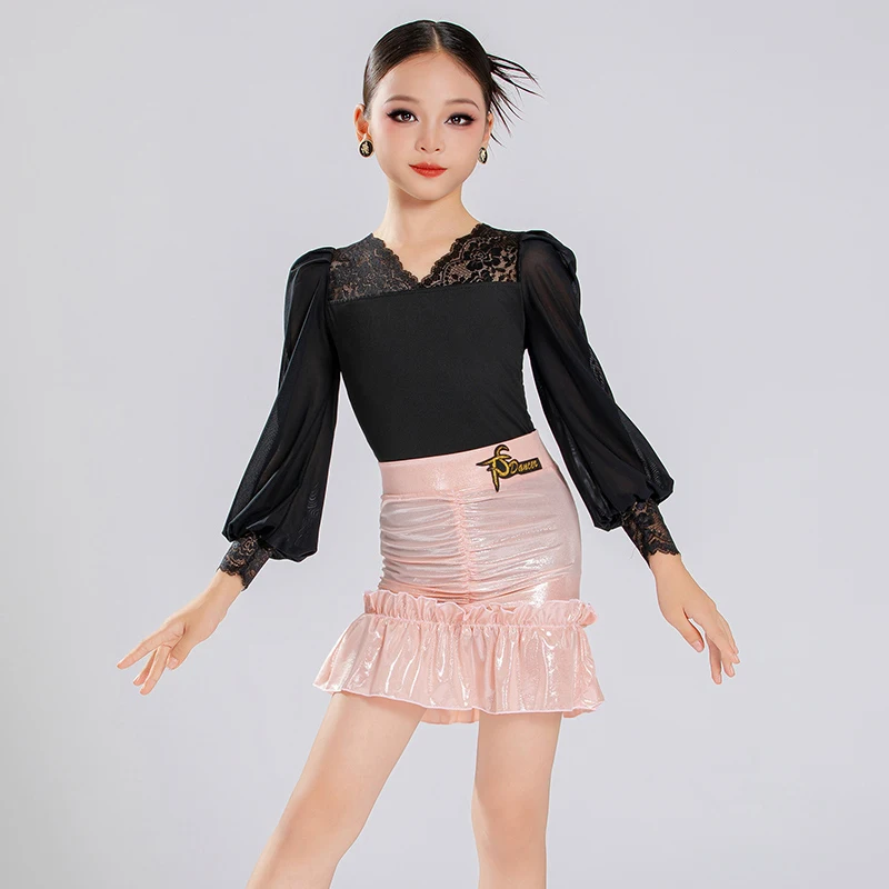 

Long sleeved new girls' Latin dance uniform, training and performance class uniform, performance