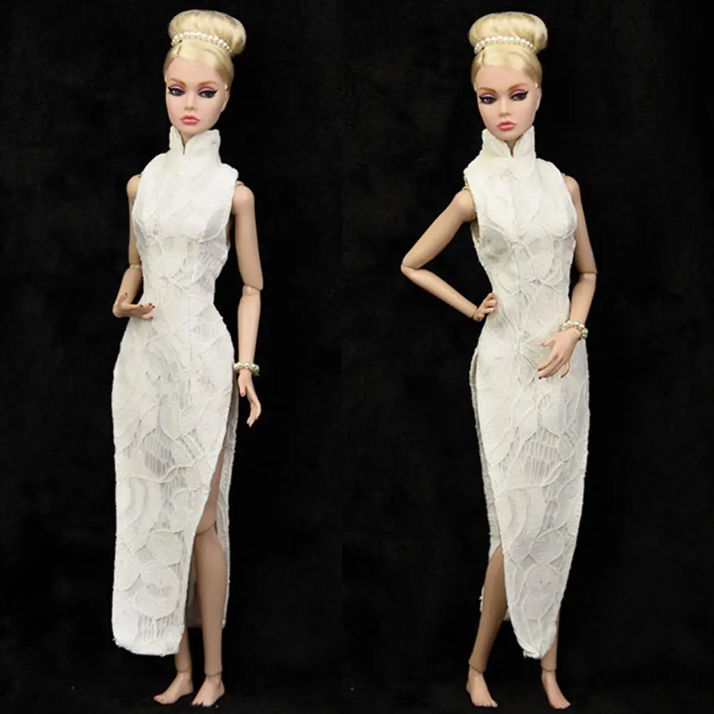 Handmade Lace Long Cheongsam High-slit for 30cm Doll Traditional Dress