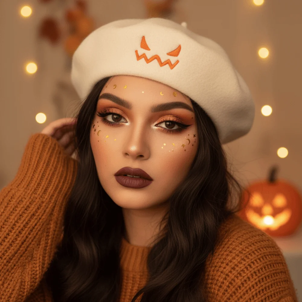 Woolen Pumpkin Beret Hat Embroidered Warm Pumpkin Face Cap Multicolor Soft Texture Embroidered Painter Hat School Events