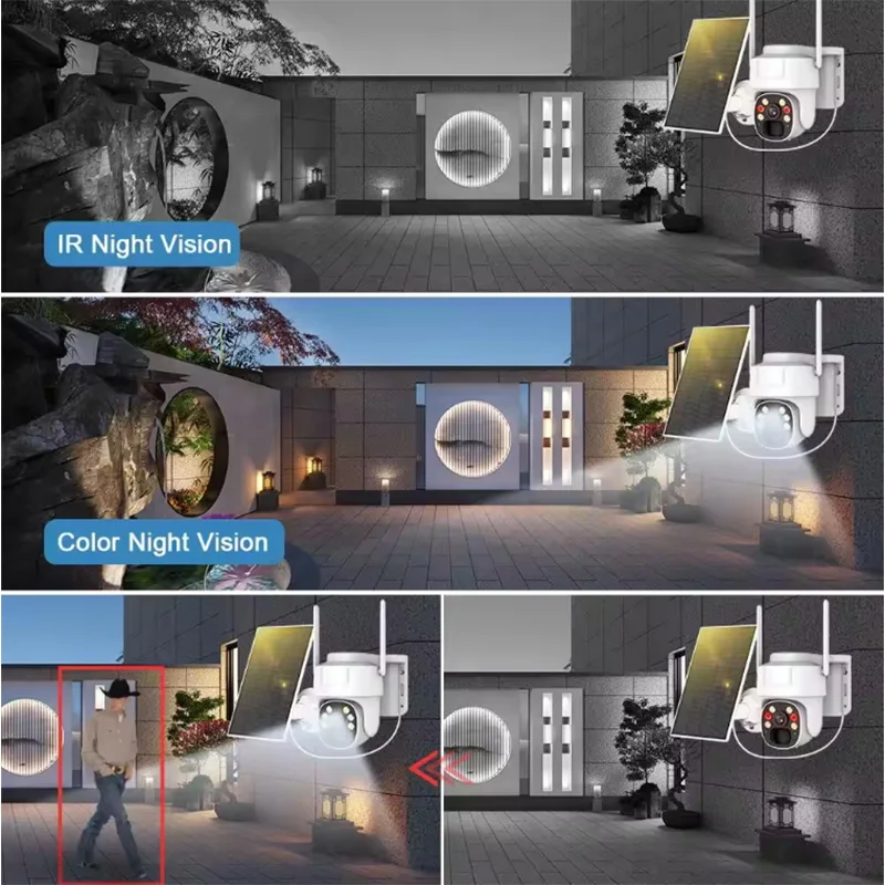 Saikiot-Câmera de Segurança CCTV Externa, Câmera Painel Solar, Detecção PIR, Visão Noturna Colorida, WiFi, 4G Sim, V380 Pro