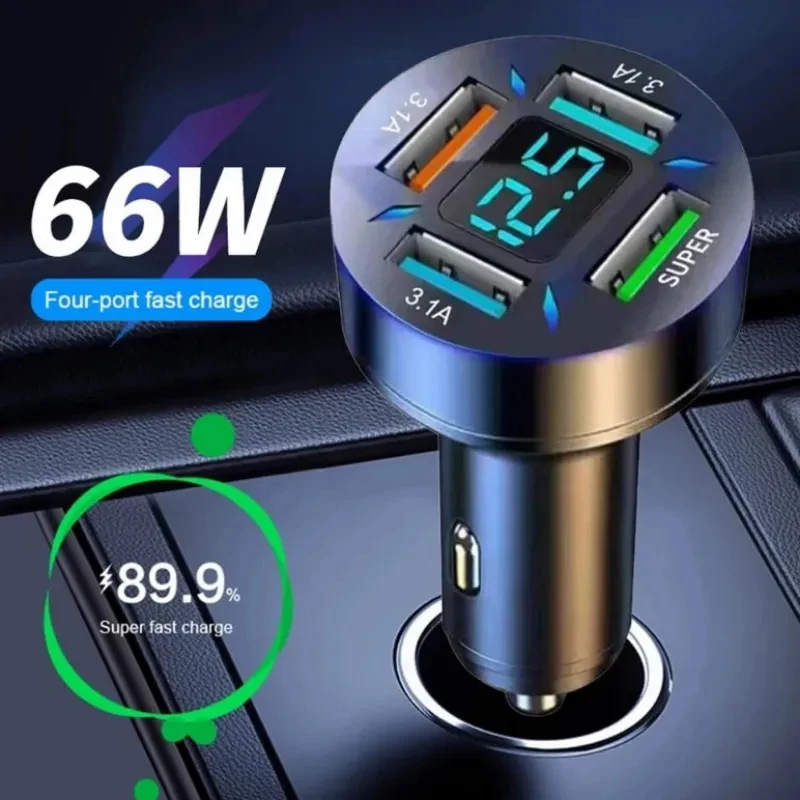 66W QC3.0+PD 4 USB Car Charger Plug Fast Charging Car Cigarette Lighter Socket Splitter For iPhone Xiaomi Samsung Huawei