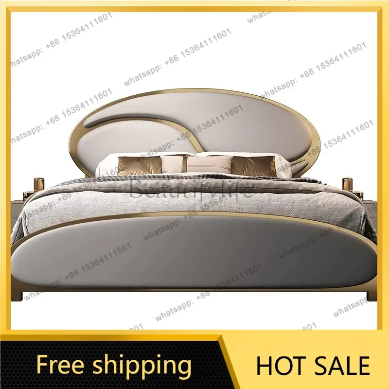 FG Gray Double Storage Bed Set Luxury Leather Designer Adults Modern Bedroom Beds King Size Loft Cloud Cama De Casal Furniture H