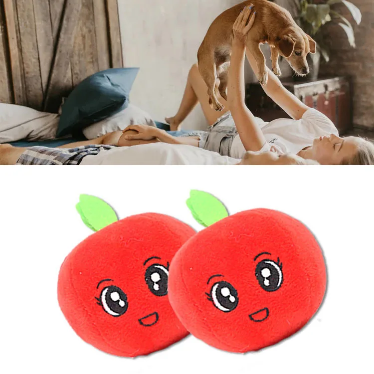 Squeaky Plush Dog Toy Cartoon Cute Stuffed Teeth Grinding Relieve Boredom Apple Plush Toy For Pets Dogs Cats