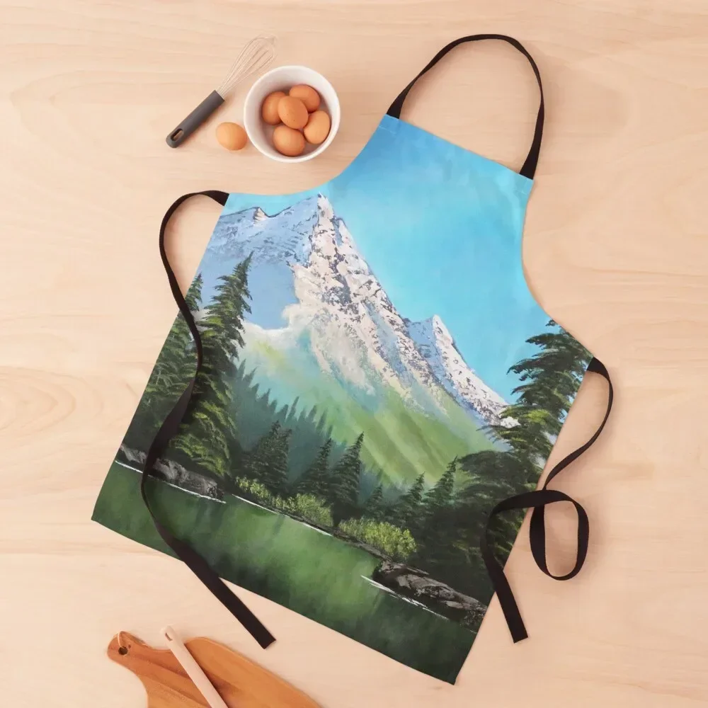 Bob Ross Inspired Landscape - Mountain Art Apron Cute Kitchen Accessories Things For Home And Kitchen kindergarten teacher Apron