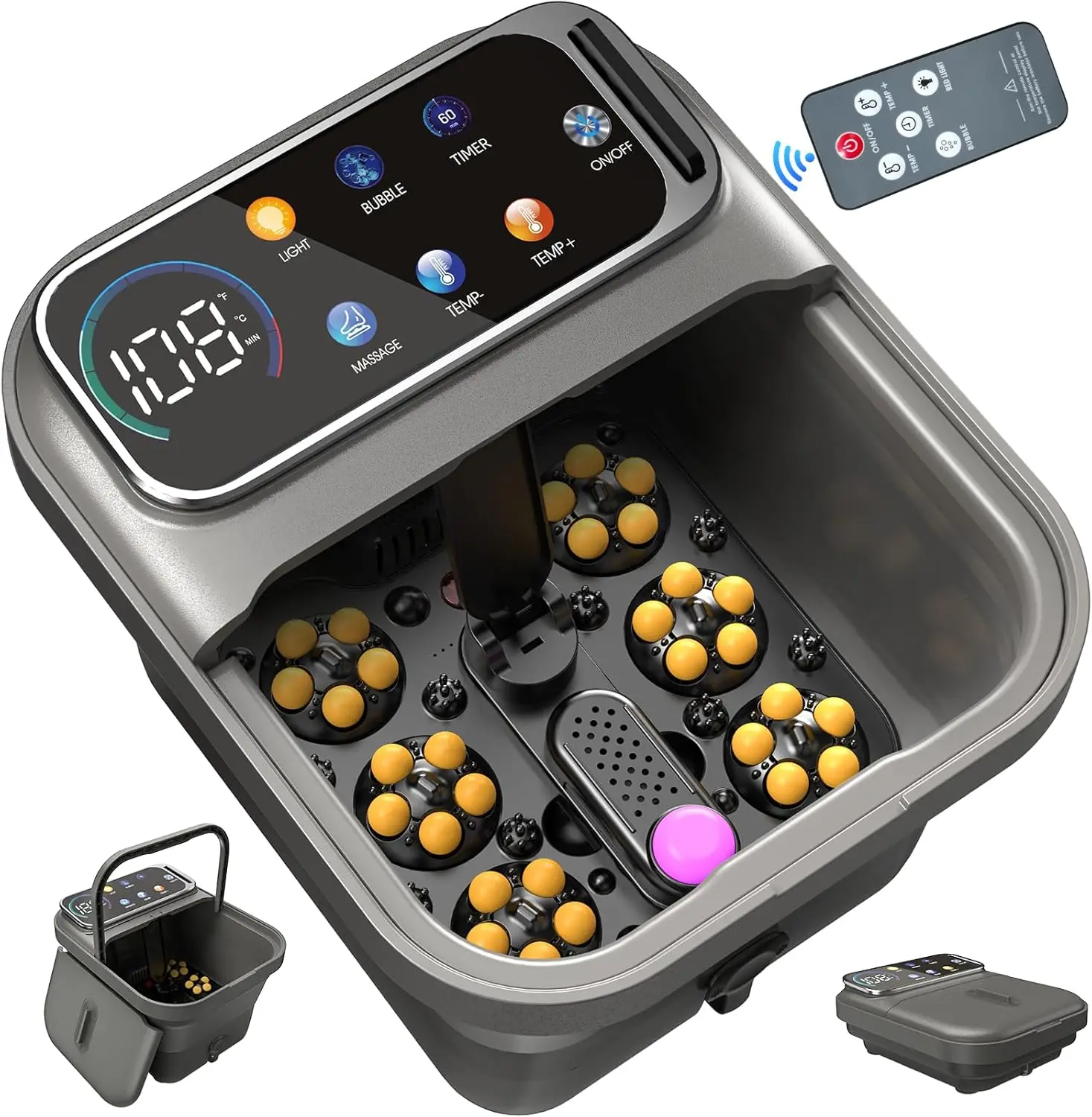 

Складная ванночка для ног с подогревом, массажем и пузырьками для облегчения плантарного фасциита, с контролем температуры, пультом ДУ