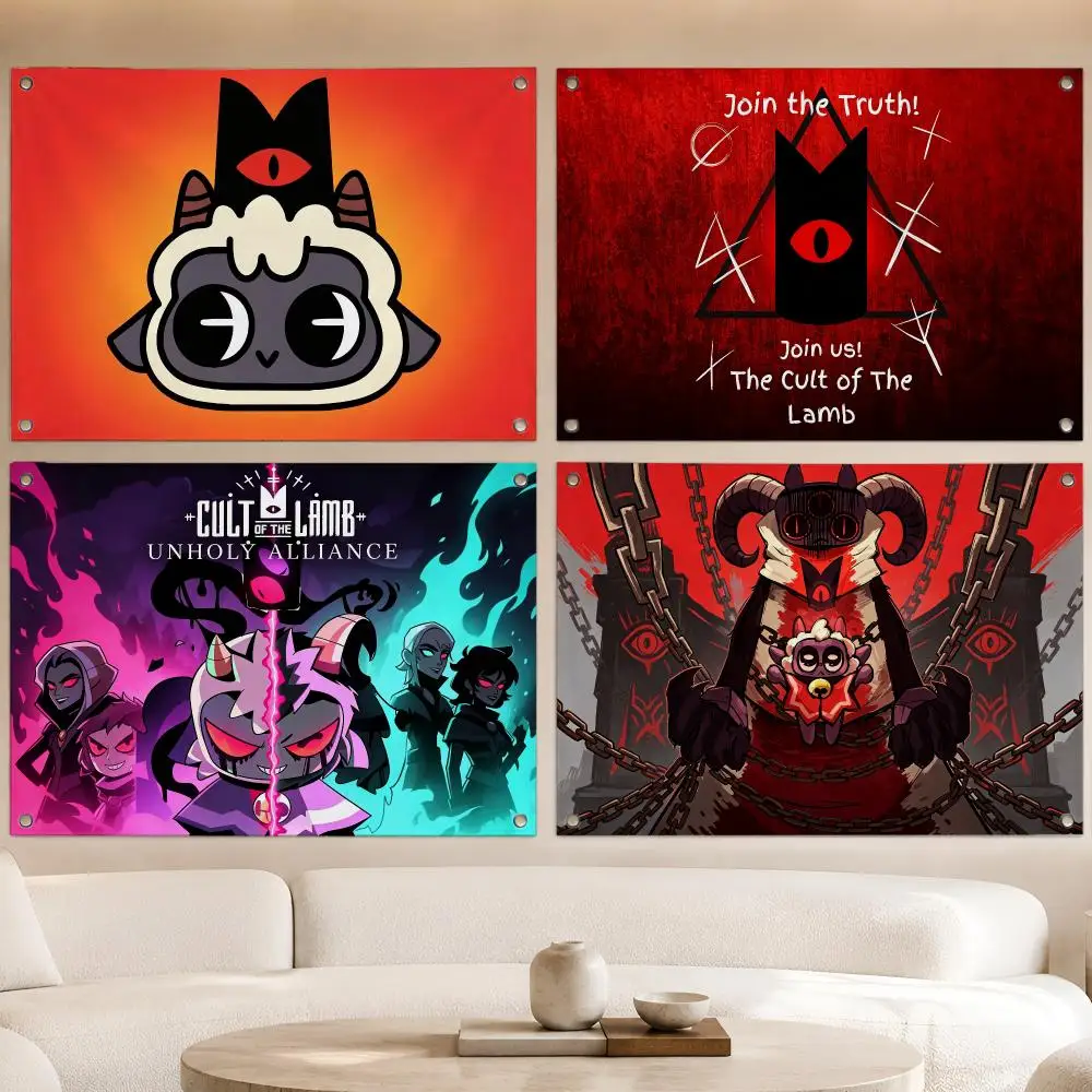 Game Dark Fantasy Cult of the Lamb Flags Fan Banner Tapestry Wall Hanging Garage BarDorm Camp Party Outdoor Home Decor Gift