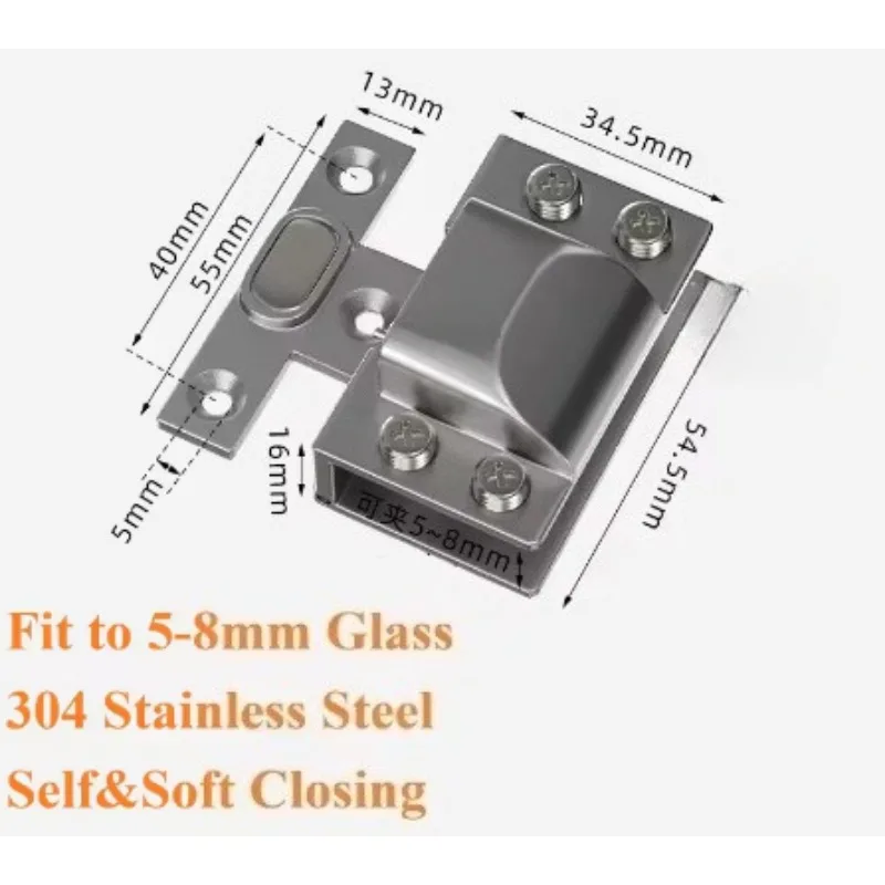 2Pcs SUS304 Hydraulic Cabinet No-drill Glass Hinge For Wine Showcase Bookcase
