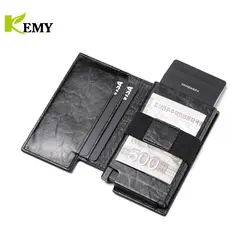 Fashion Metal Aluminum ID Card Holder Real Leather Multi-Function Designer Bank Card Wallet Business Pop-Up Cardholder Men Women