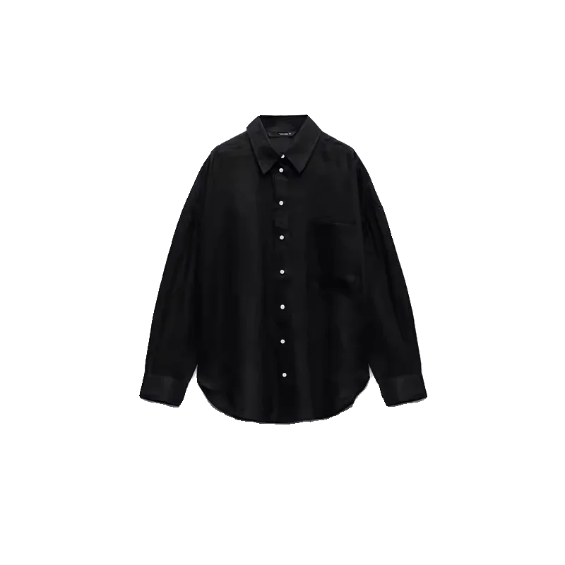 

Spring Summer New Loose Long Sve Pure Linen irt Women's Faion Decorative ket Design Classic Sle Casual irt