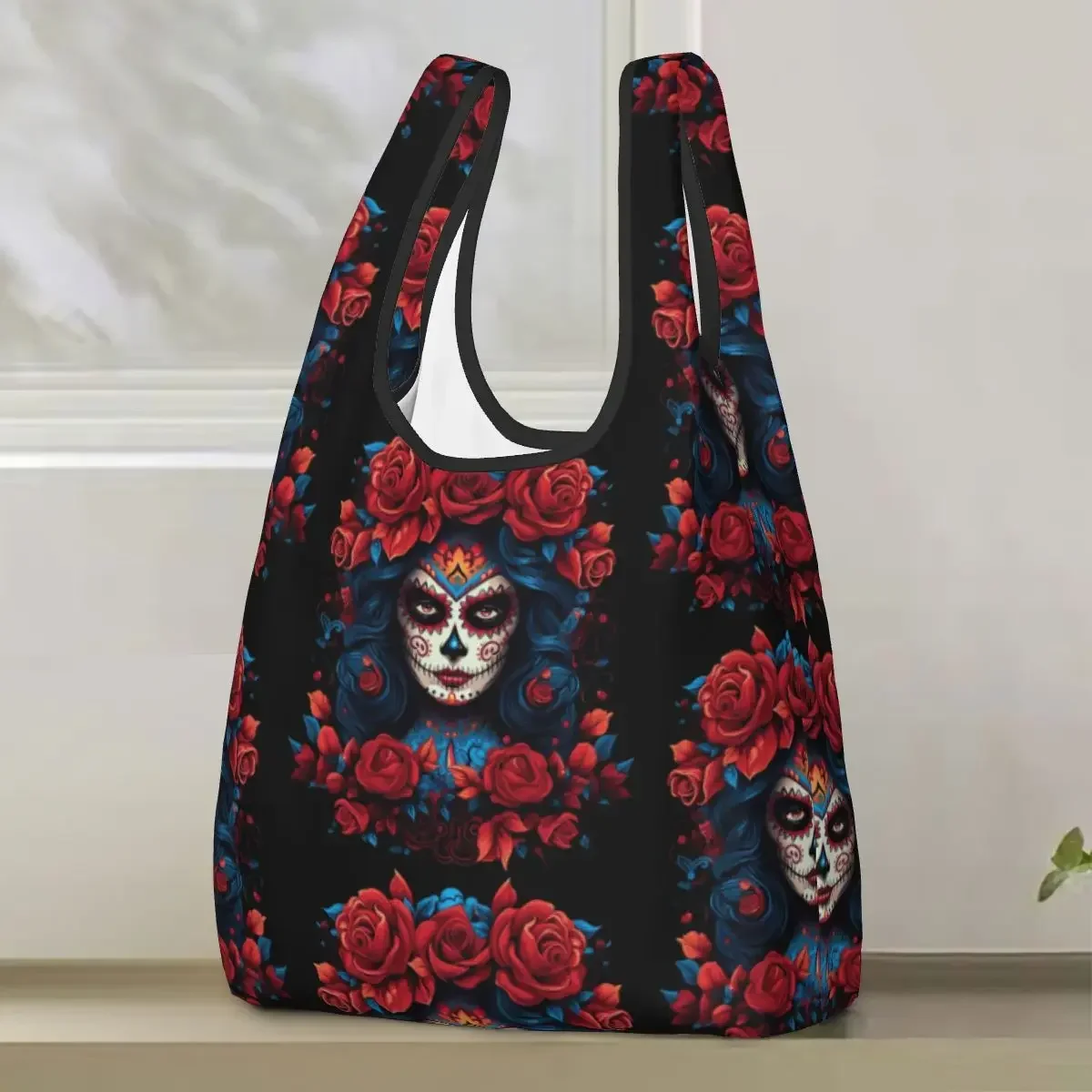 Alexander Gothic Las Elegantes Girls Day Of Dead Skull Shopping Bag Portable Tote Bags Reusable Shoulder Shopper Bag