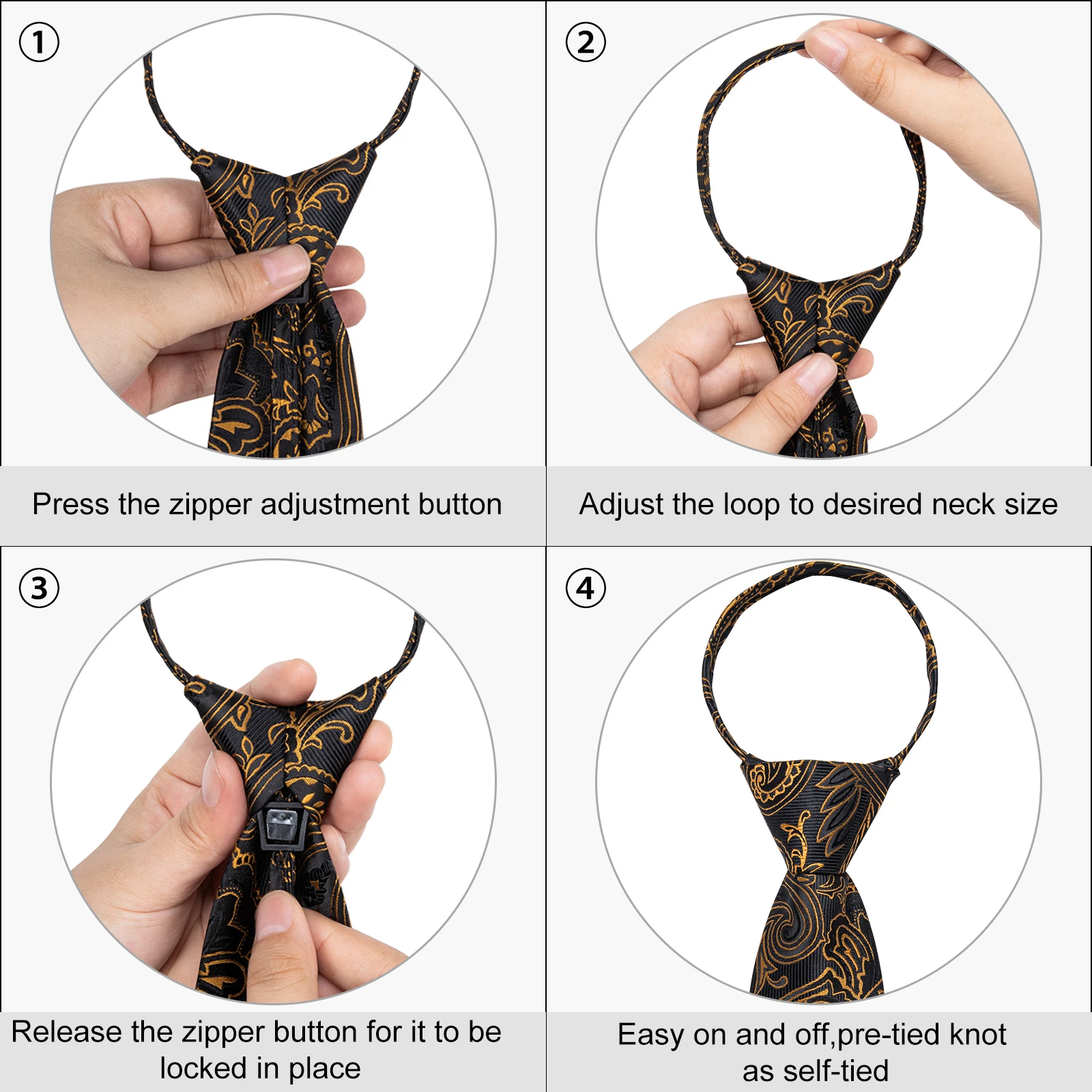 Herren-Business-Krawatte mit Reißverschluss, braun, schwarz, kariert, floral gestreift, Bräutigam, Hochzeit, faule Krawatten, Party, Herren-Accessoires, Geschenk für Ehemann – Detail 4