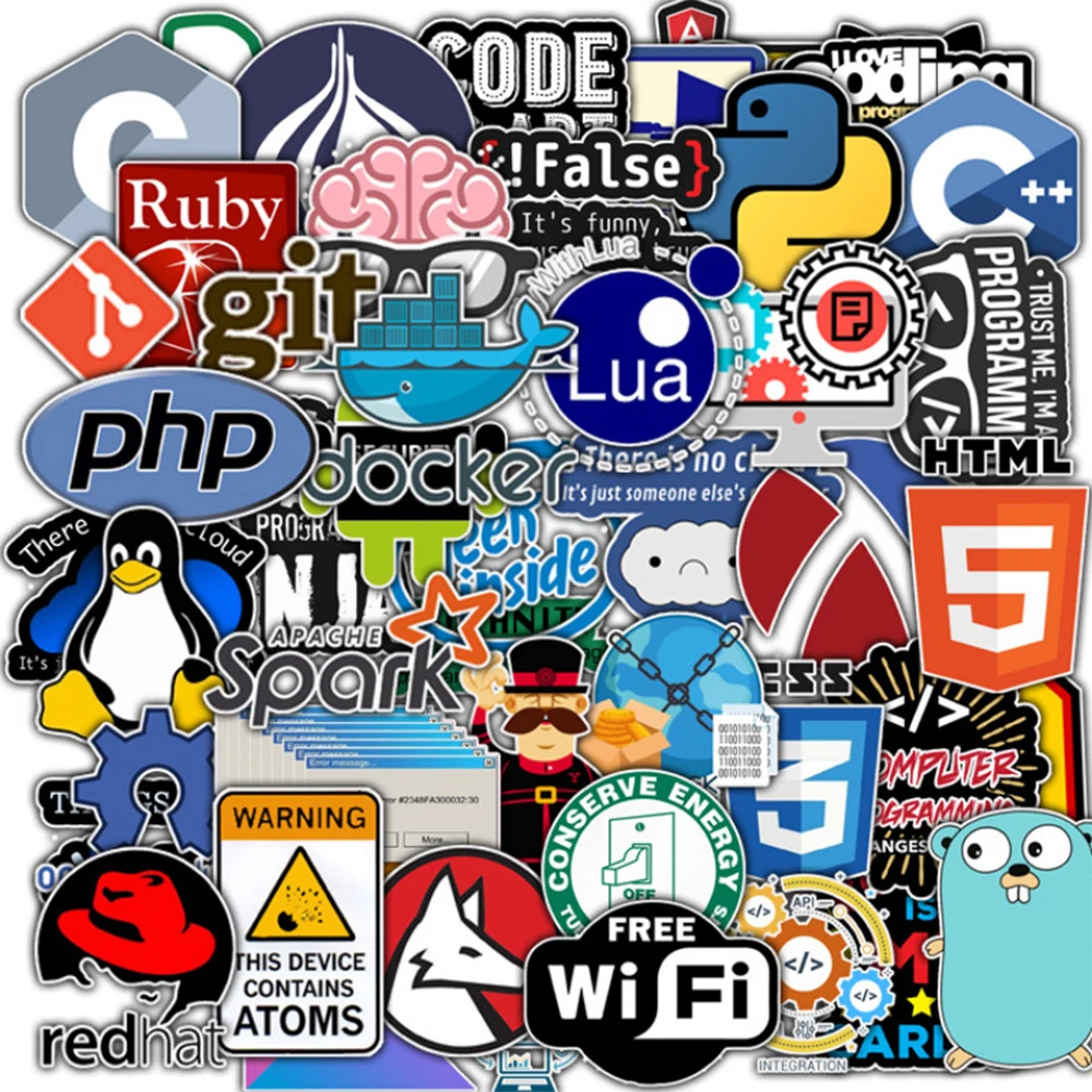 10/30/50 pegatinas de programación de Internet en Java, pegatinas geek de PHP Docker HTML, calcomanías DIY para papelería, fundas de laptop y teléfono, pegatinas de dibujos animados, juguete.