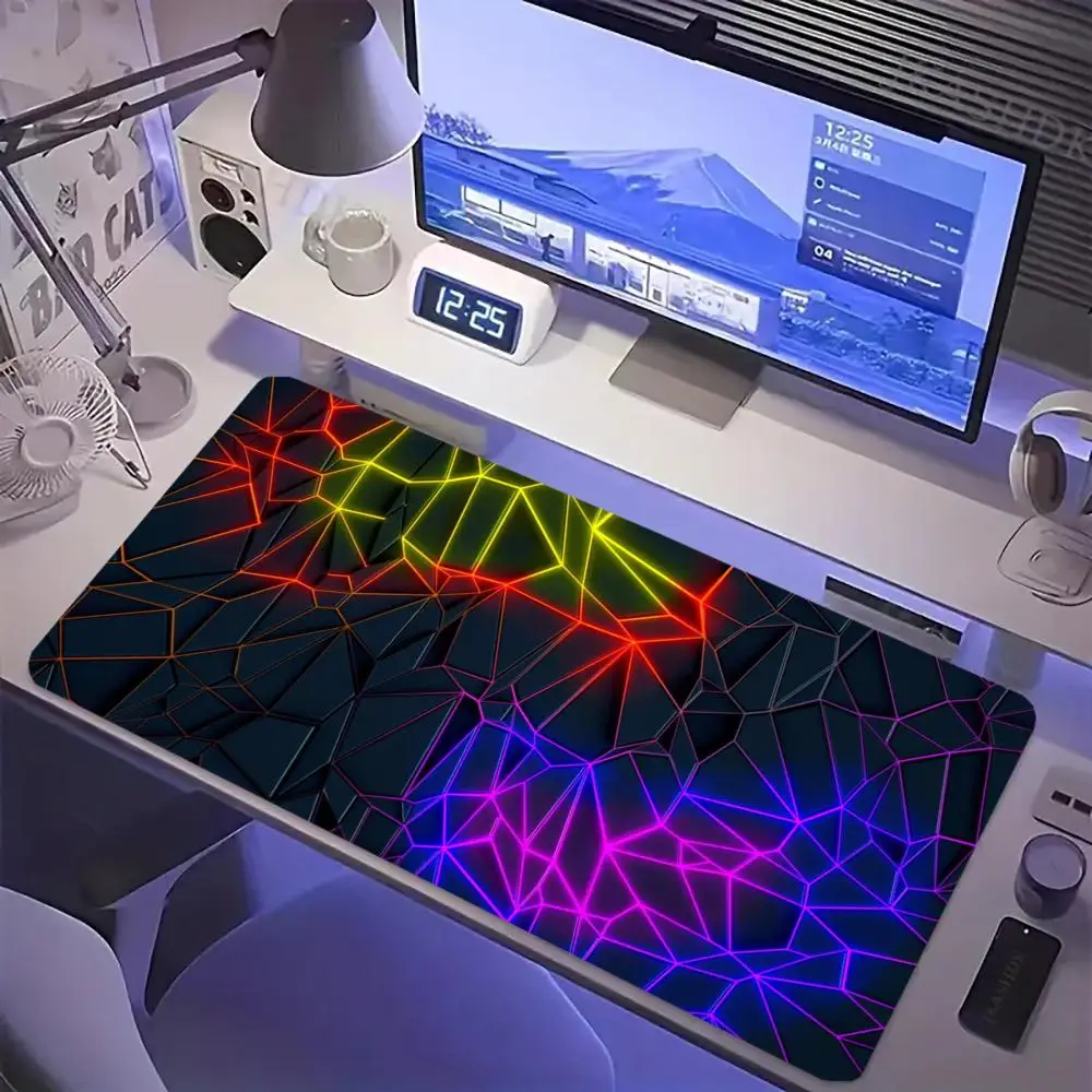 

Neon polygonal art stitched edge mouse pad, large keyboard gaming pad, rubber anti-wrinkle non-slip base table mat