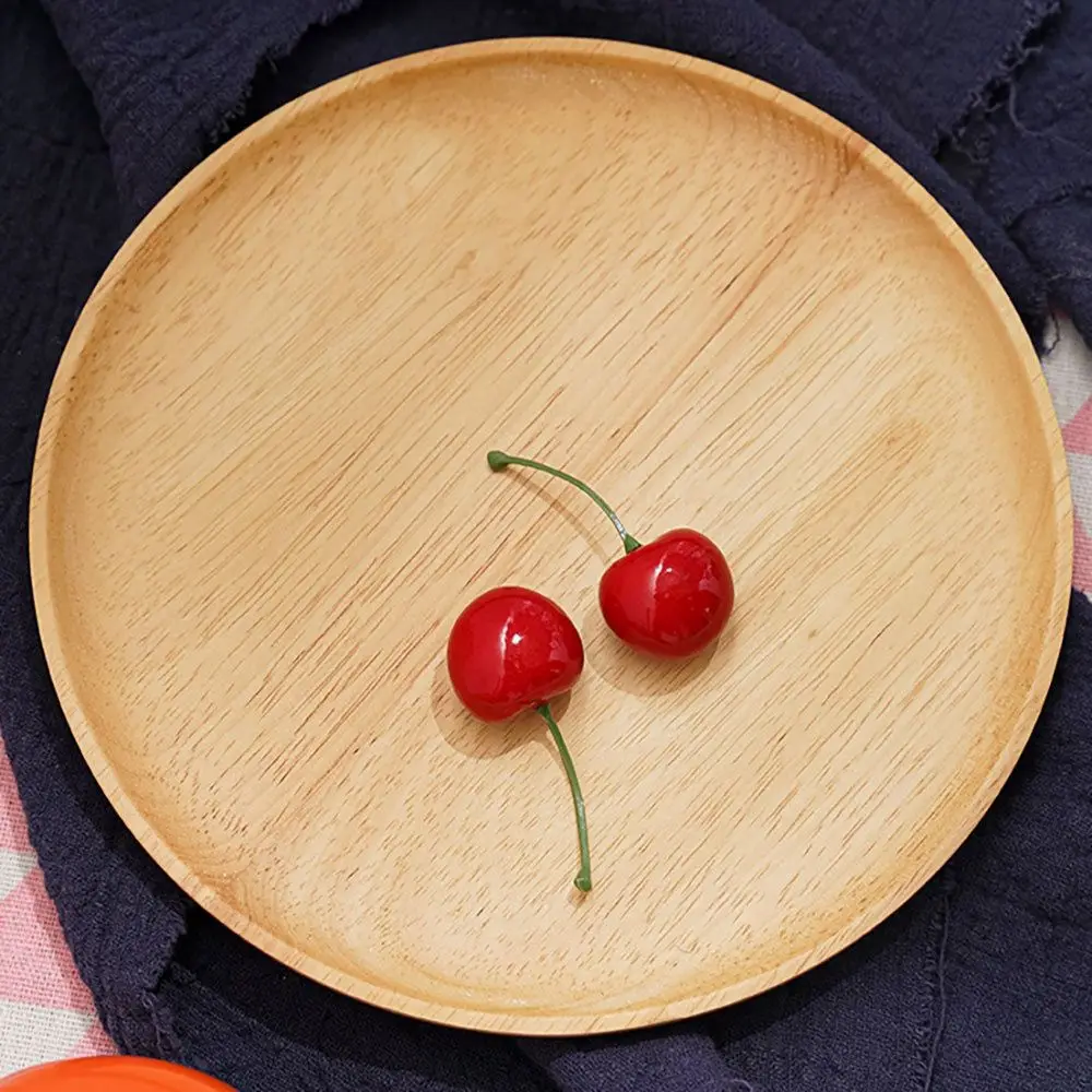 

Fruit Dishes Eco-Friendly Unbreakable Round Kitchen Supplies Tableware Wood Plate Snack Plate Tea Tray Dessert Plate