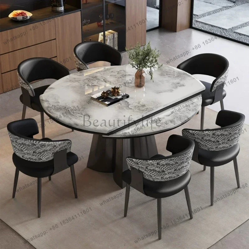 Marble Retractable Square Two-Purpose Dining Table and Chair Combination Luxury Minimalist Dining Tables Dining Room Furniture