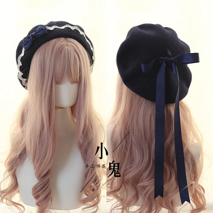 lolita hat Japanese cute girl cartoon bow tie hat woolen lolita sweet beret