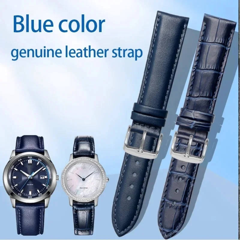 Blaues Echtleder-Uhrenarmband für Citizen Rossini Uhren, verstellbare Größe 14-23mm, verschiedene Breiten verfügbar.