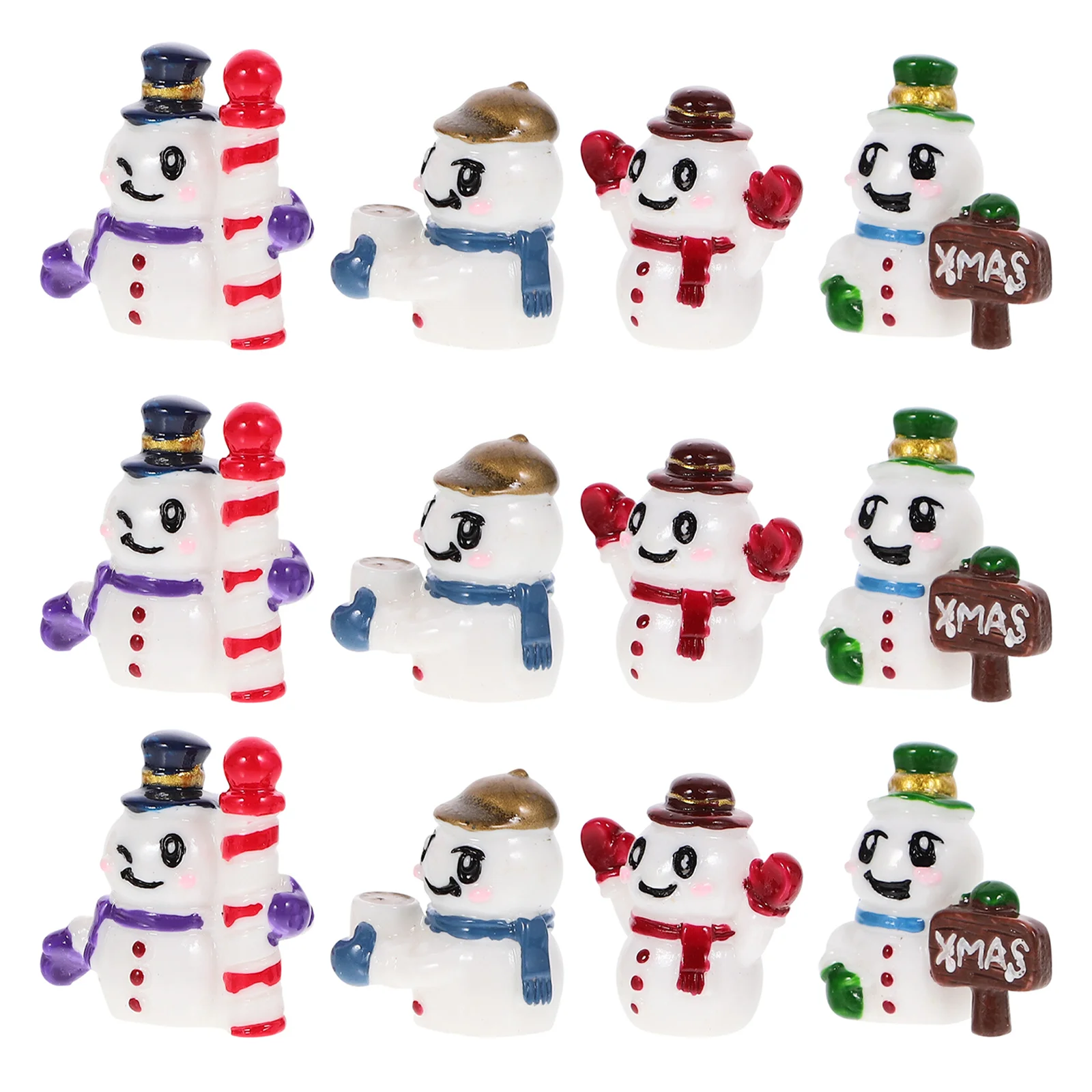 12 قطعة من إكسسوارات قرية عيد الميلاد الراتنج المنمنمة لرجل الثلج الصغير كعكة رجل الثلج القبعات العالية للحديقة الخيالية الشتوية