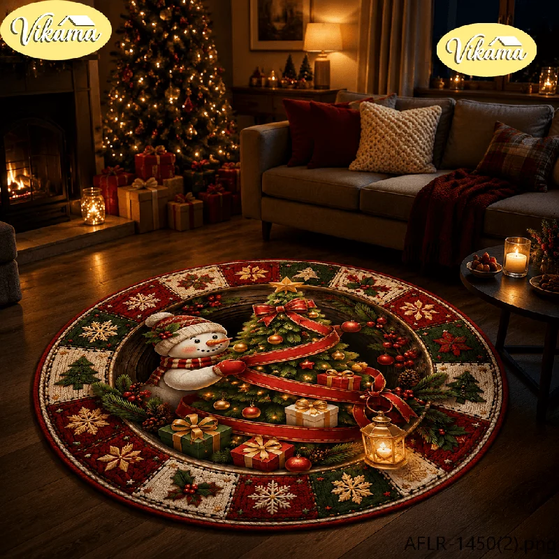 VIKAMA Christmas Candy Cane Plush Shaggy Round Area Rug Non Slip Durable Floor Mat for Kids Room Study Holiday Home Decor
