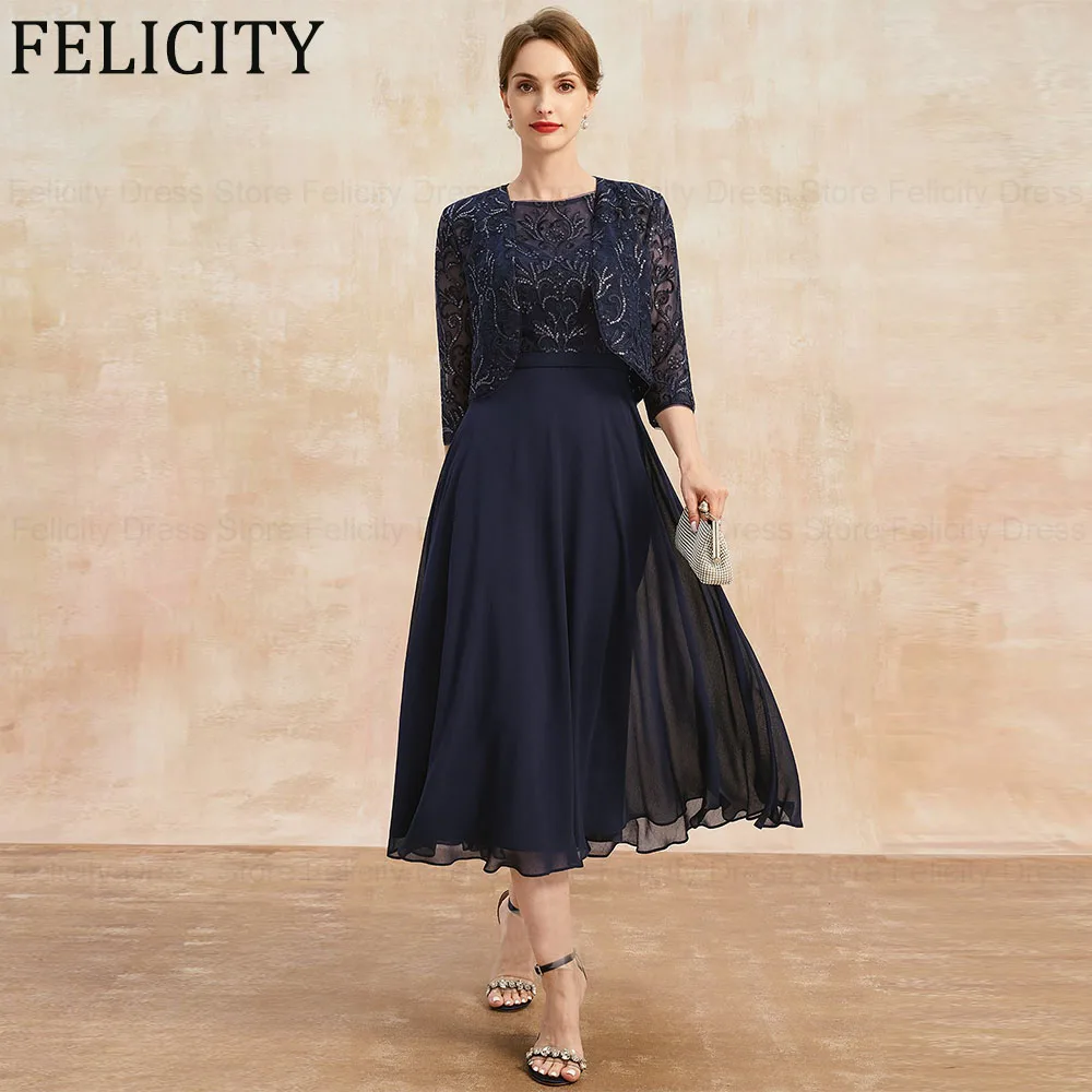 

FELICITY Exquisite 2 Piece Mother of the Bride Dresses 2024 A-line Wedding Guest Dress Chiffon Lace Sequins Short Evening Gowns