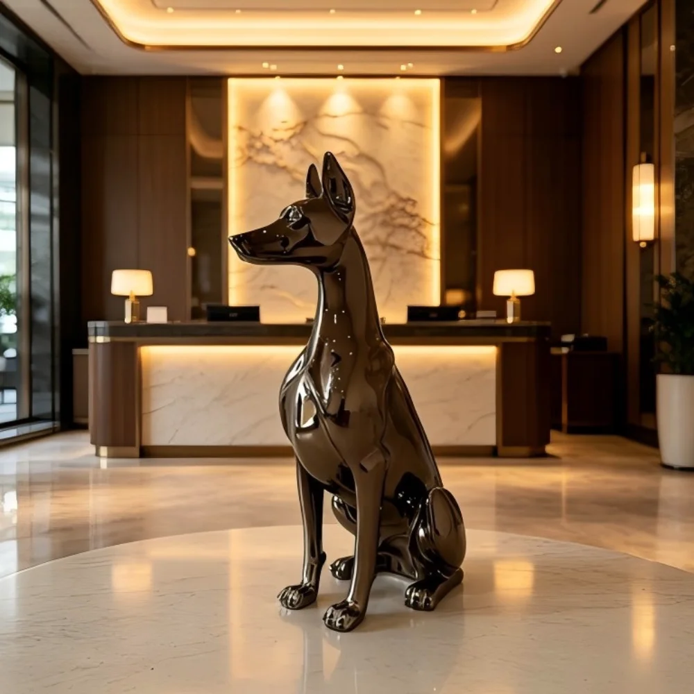 Golden Electroplated Doberman Statue Resin Dog Sculpture Modern Luxury Animal Figurine Home Living Room Entrance Decor Ornament