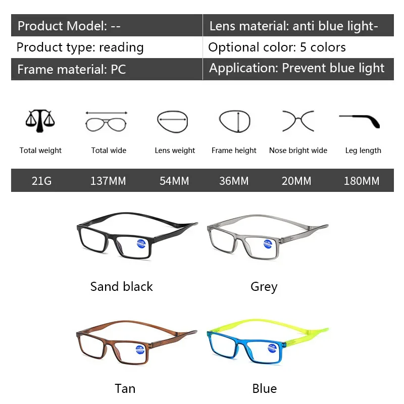 Gafas de lectura con bloqueo de luz azul para hombre y mujer, lentes magnéticas para colgar en el cuello, portátiles, redondas, para ordenador,