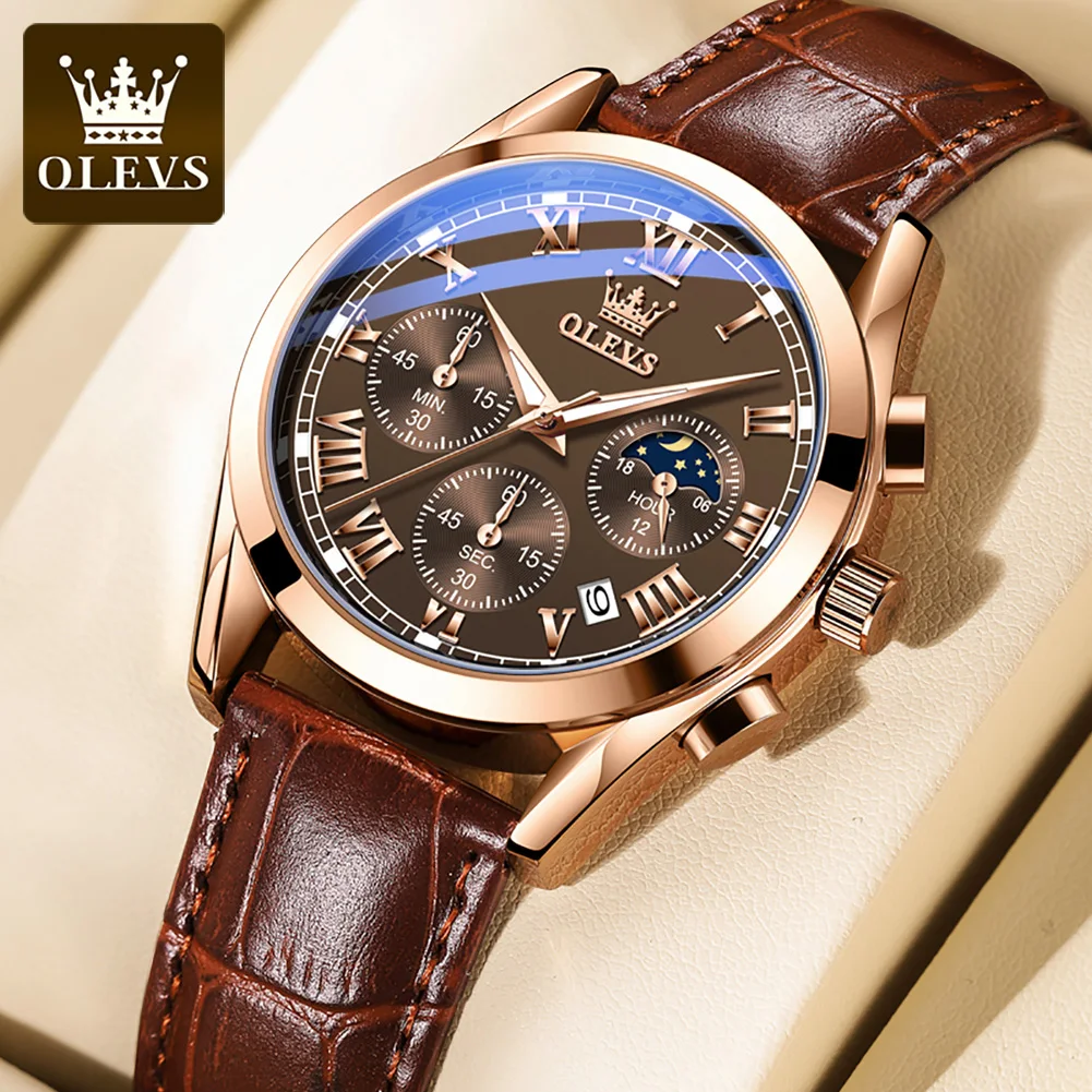 

Olevs Men's Top Brand Watches Men Fashion Leather Quartz Wrist Watch Chronograph Waterporoof Man Hours Hand Clock Gift For Male