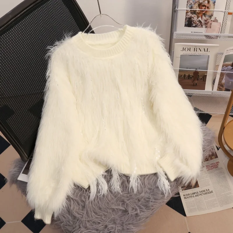 

Autumn Winter Base Shirt Fashionable Versatile Wool Top Short Tassel Sweater