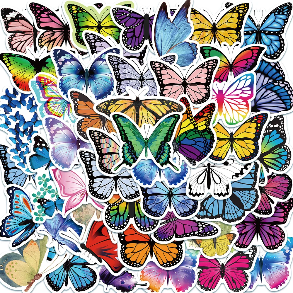 50pcs/pack Flower butterfly graffiti stickers waterproof PVC material stickers DIY bicycle luggage skateboard