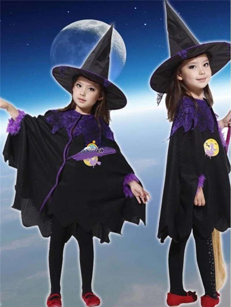 Fsia de Bruxa para Apresentação Infantil de loween, Conjunto de Capa e Roupa de Bruxa para Meninas, Fsia de Pequen...