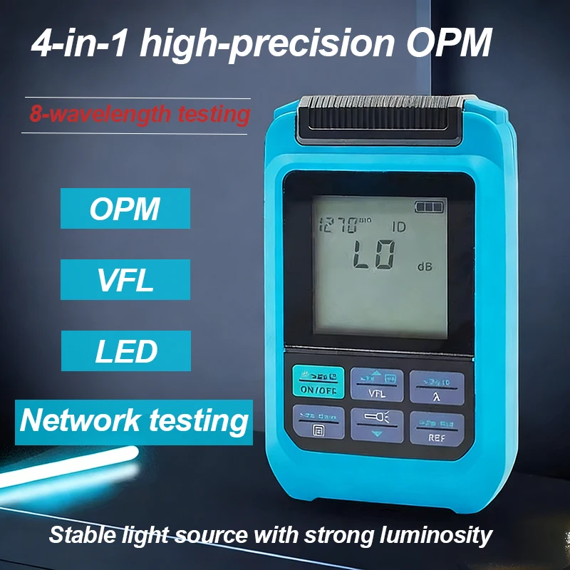 

Многофункциональный оптический измеритель мощности 4-в-1 Mini (10 мВт, -50~+30 дБм) с визуальным локатором неисправностей (-70~+10 дБм) и лазерным тестером сетевого кабеля