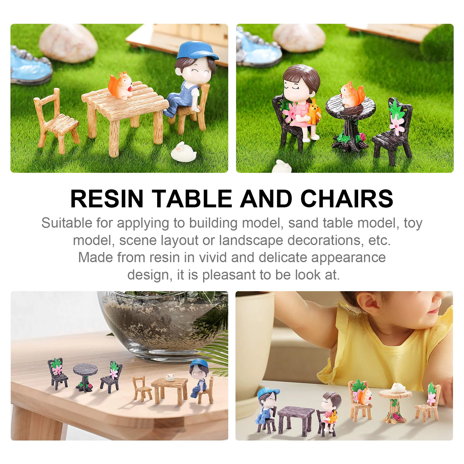 

5Sets Mini Resin Table Chairs Realistic Decorative Crafts for Home Office Fairy Garden Desktop Micro Resin Statue