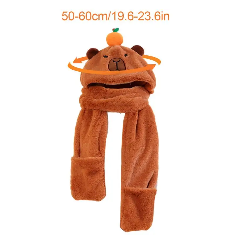 3 In 1 Cute Capybara Hat Scarf Gloves Set Warm Capybara Plush Hooded Scarf Beanie Caps Perfect Winter Gift For Women Girls